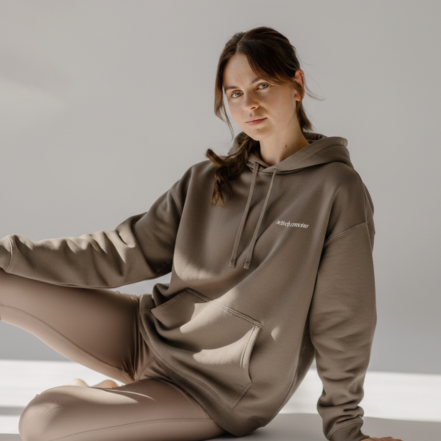 Oversized Mocha Downdog Back Print Hoodie