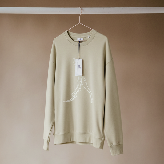 Downward Dog Front Print Oversized Organic Cotton Sweater in Neutral Sage