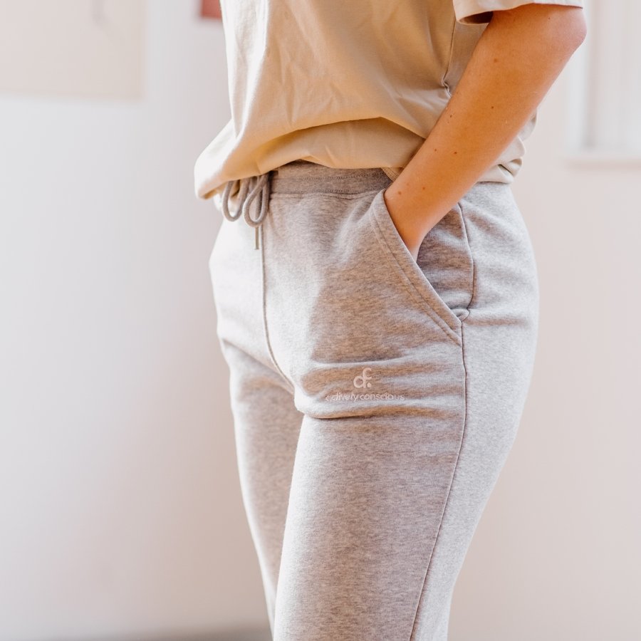 Embroidered Logo Grey Marl Heavyweight Joggers - Actively Conscious