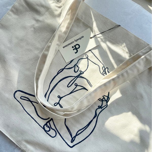 Embroidered Mermaid Yoga Pose Oversized Recycled Tote Bag - Actively Conscious