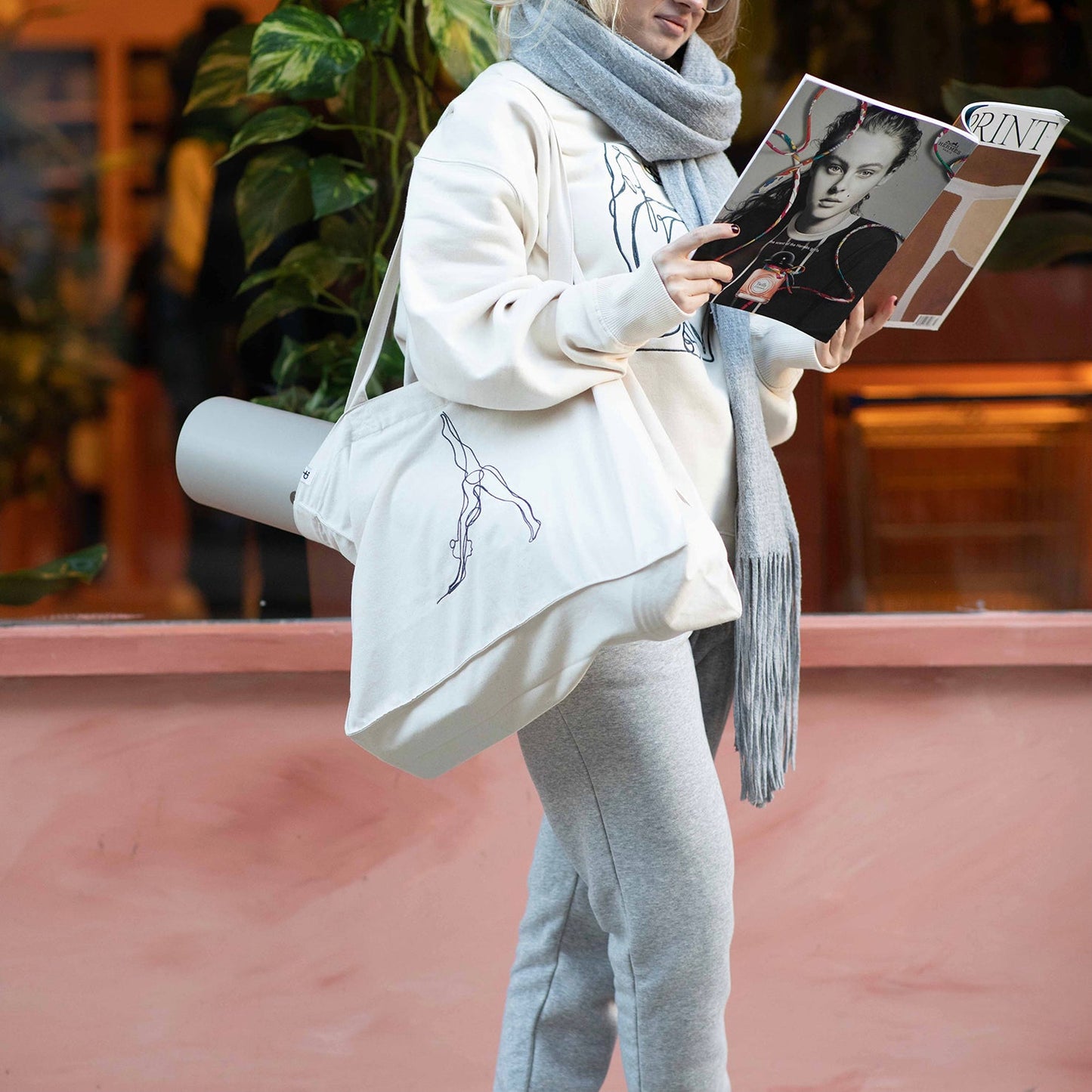 Embroidered Yoga Pose Oversized Recycled Canvas Tote Bag - Actively Conscious
