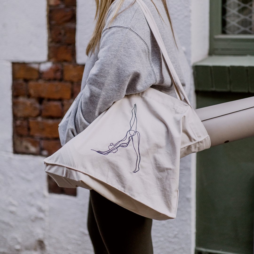 Embroidered Yoga Pose Oversized Recycled Canvas Tote Bag - Actively Conscious
