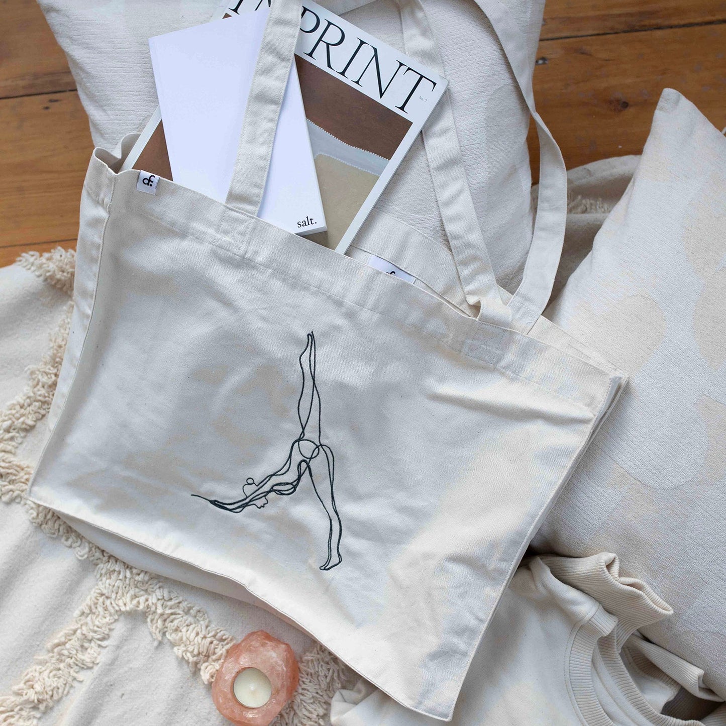 Embroidered Yoga Pose Oversized Recycled Canvas Tote Bag - Actively Conscious