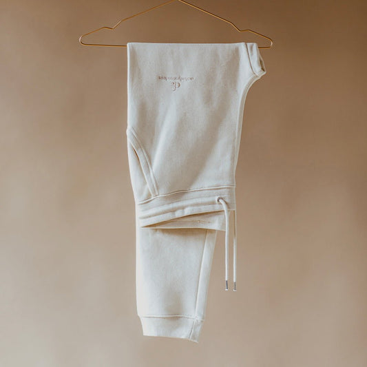 Tonal Embroidered Logo Ecru Joggers - Actively Conscious