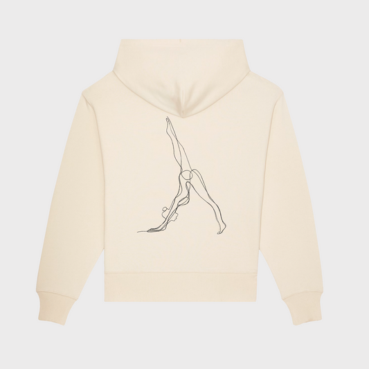 Downward Dog Back Print Oversized Organic Cotton Hoodie in Natural