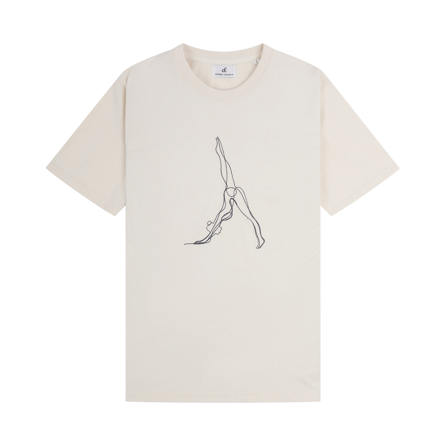 'Three Leg Downdog' Ecru Embroidered Organic T-shirt