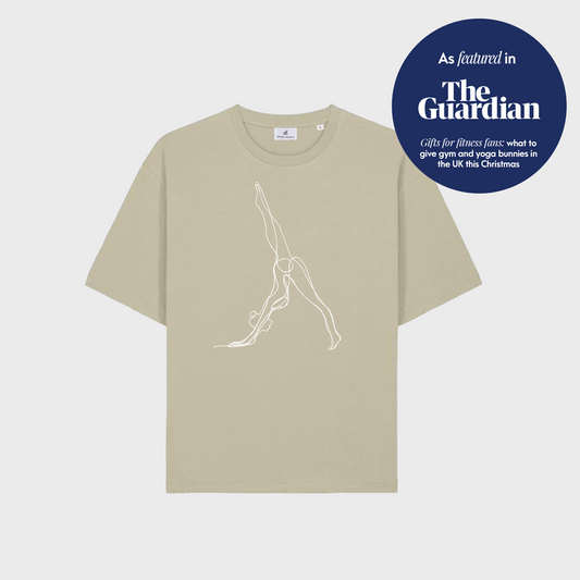 Neutral Sage Oversized Yoga T-Shirt Featured in The Guardian Fitness and Yoga Gift Guide Article