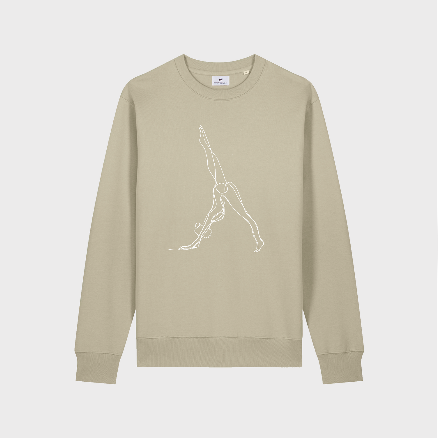 Neutral Sage Downdog Front Print Oversized Sweater