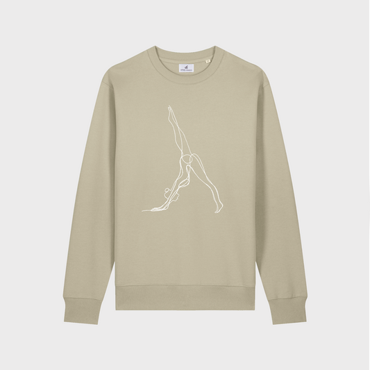 Neutral Sage Downdog Front Print Oversized Sweater