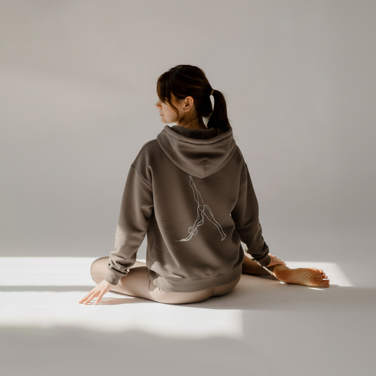 Oversized Mocha Downdog Back Print Hoodie