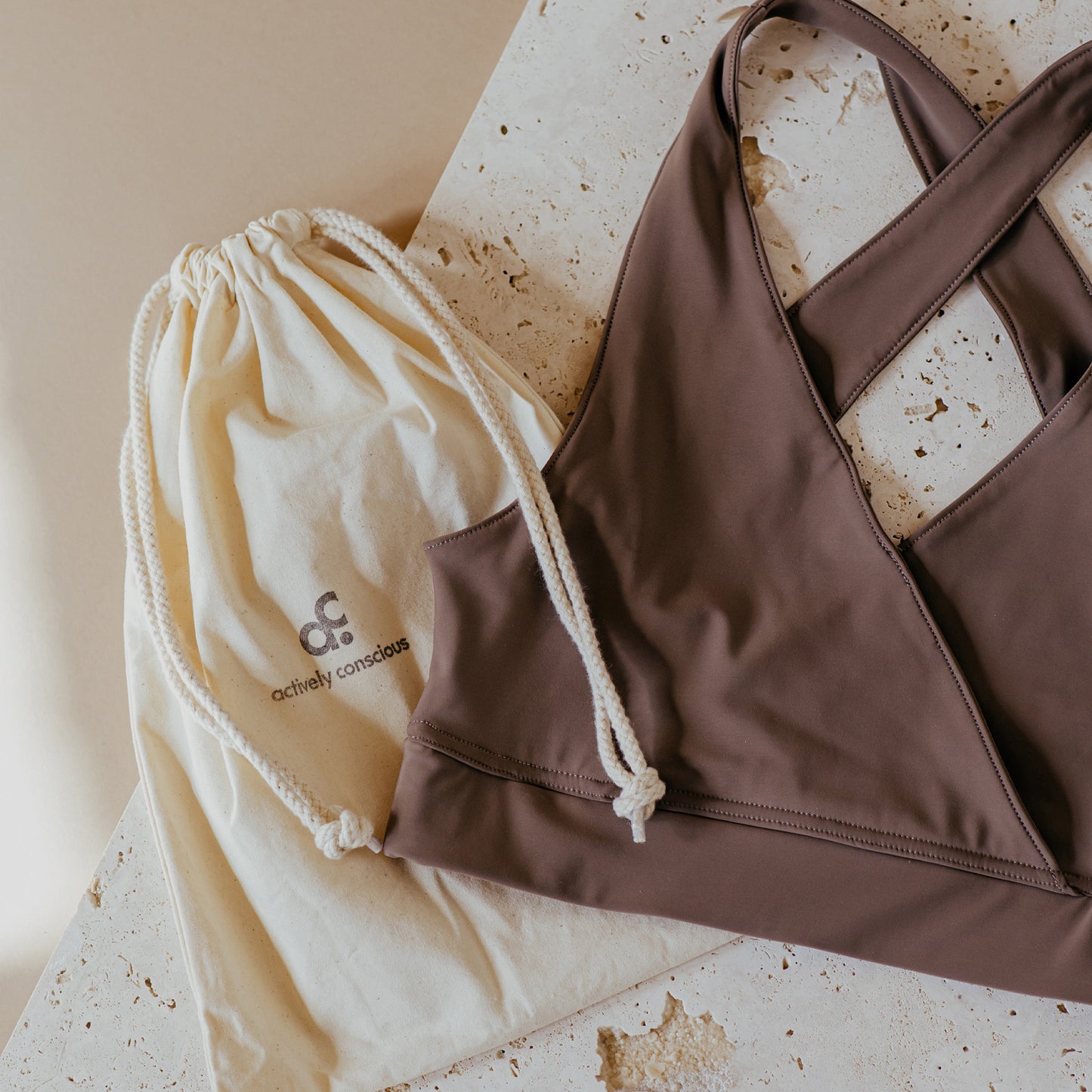 Wrap Front Open-Back Bralet in Taupe