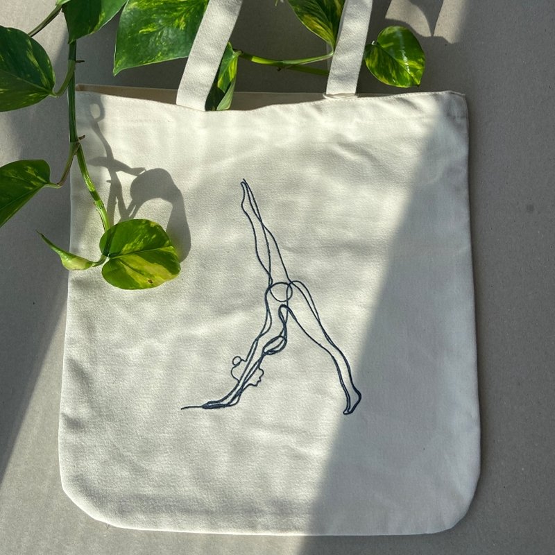 Embroidered Downdog Yoga Organic Tote Bag - Actively Conscious
