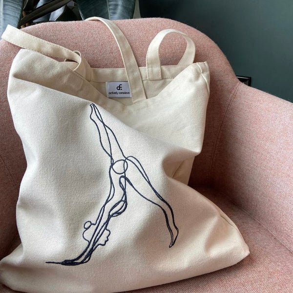 Embroidered Downdog Yoga Organic Tote Bag - Actively Conscious