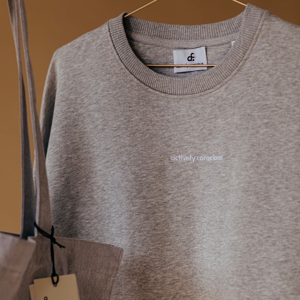 Embroidered Logo Grey Marl Heavyweight Sweater - Actively Conscious