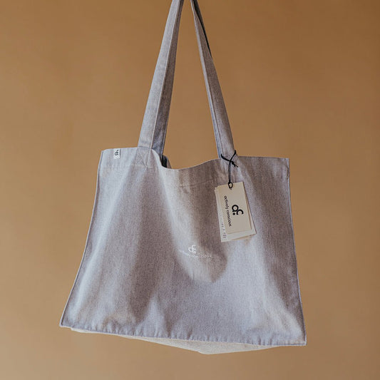 Embroidered Signature Logo Grey Oversized Recycled Tote Bag - Actively Conscious