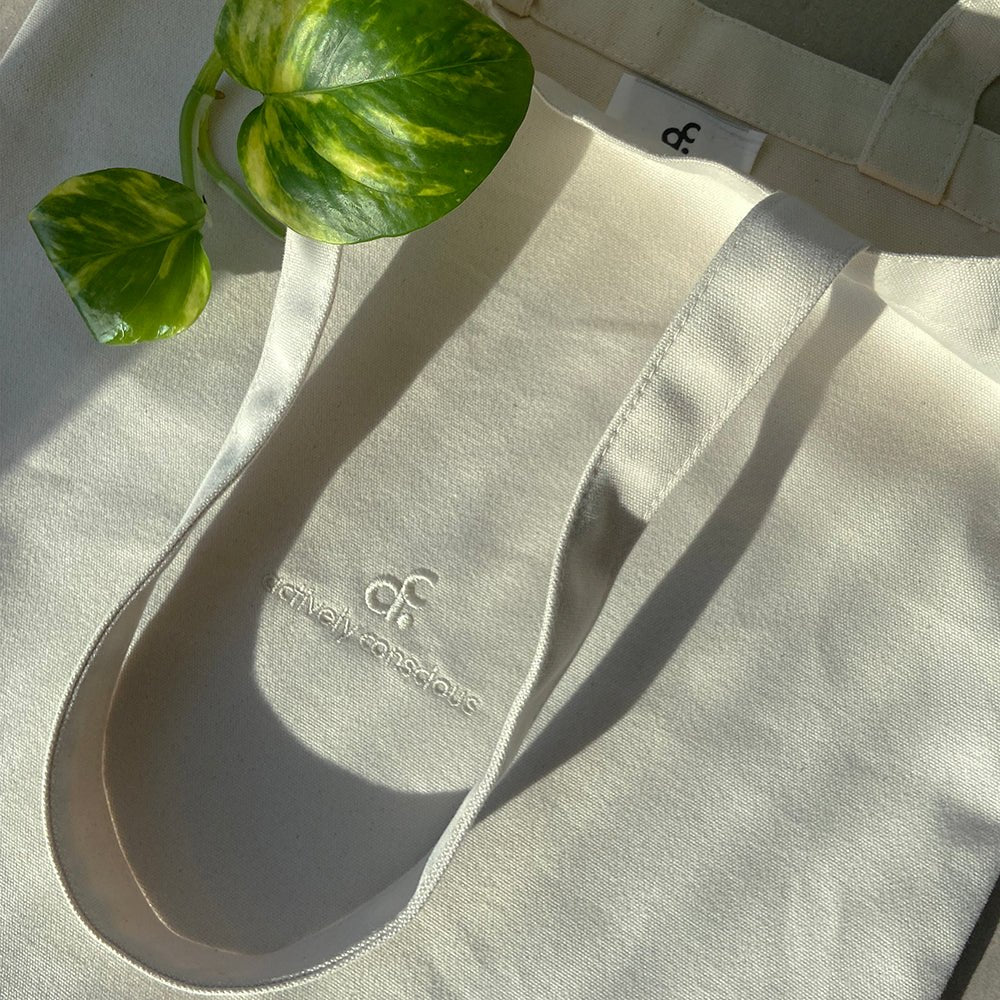 Embroidered Signature Logo Organic Tote Bag - Actively Conscious