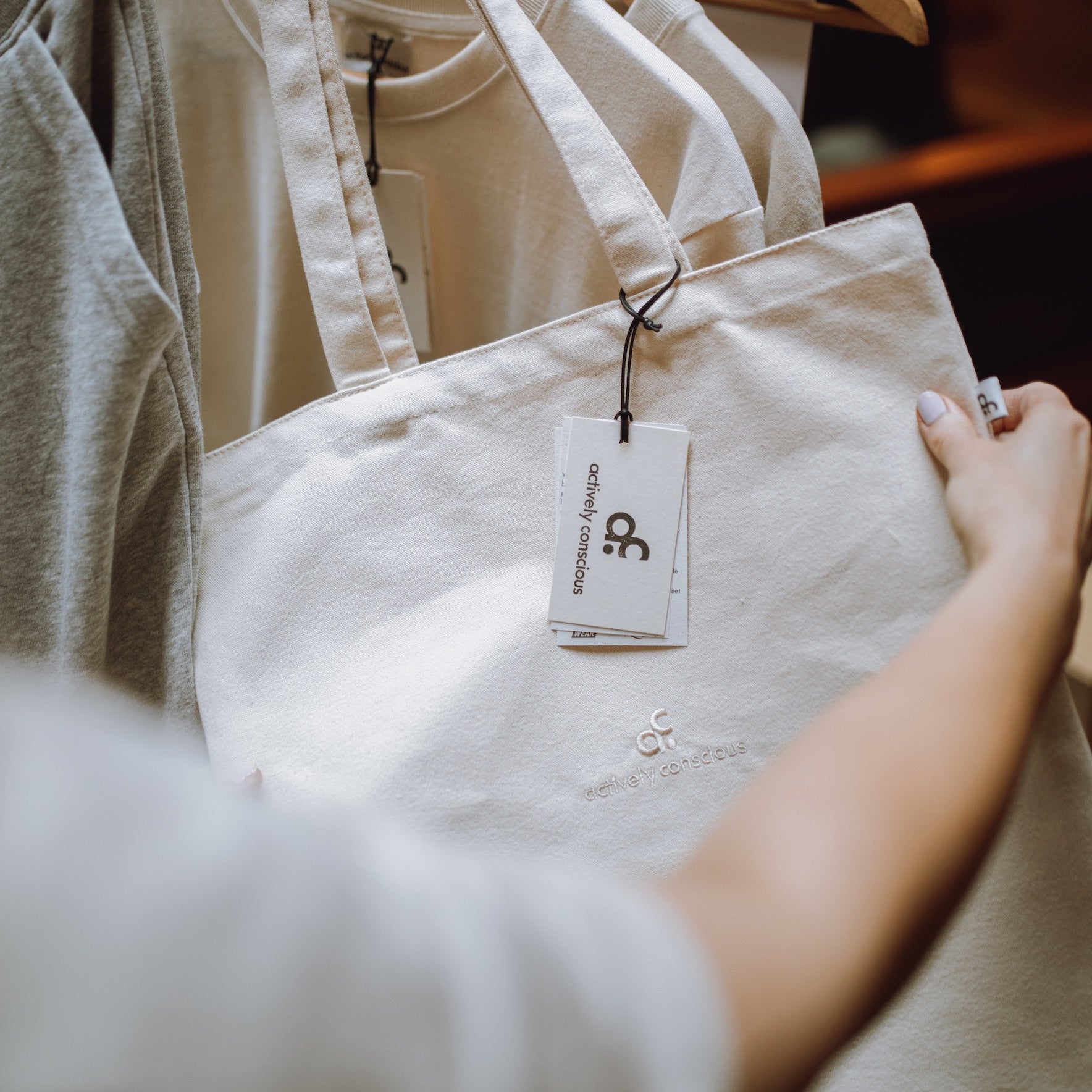 Embroidered Signature Logo Organic Tote Bag - Actively Conscious