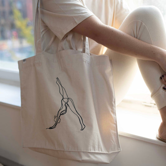 Embroidered Yoga Pose Oversized Recycled Canvas Tote Bag - Actively Conscious