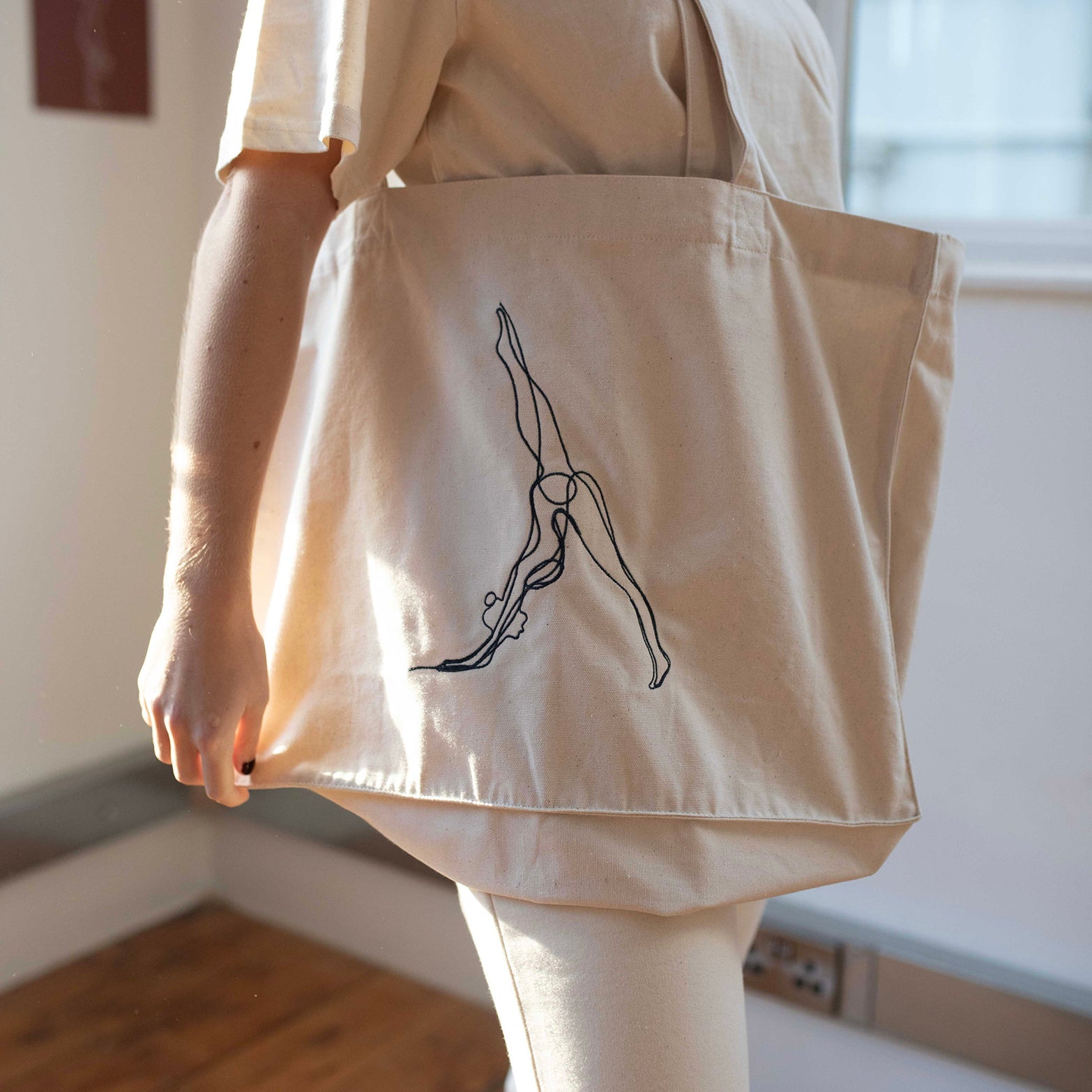Embroidered Yoga Pose Oversized Recycled Canvas Tote Bag - Actively Conscious