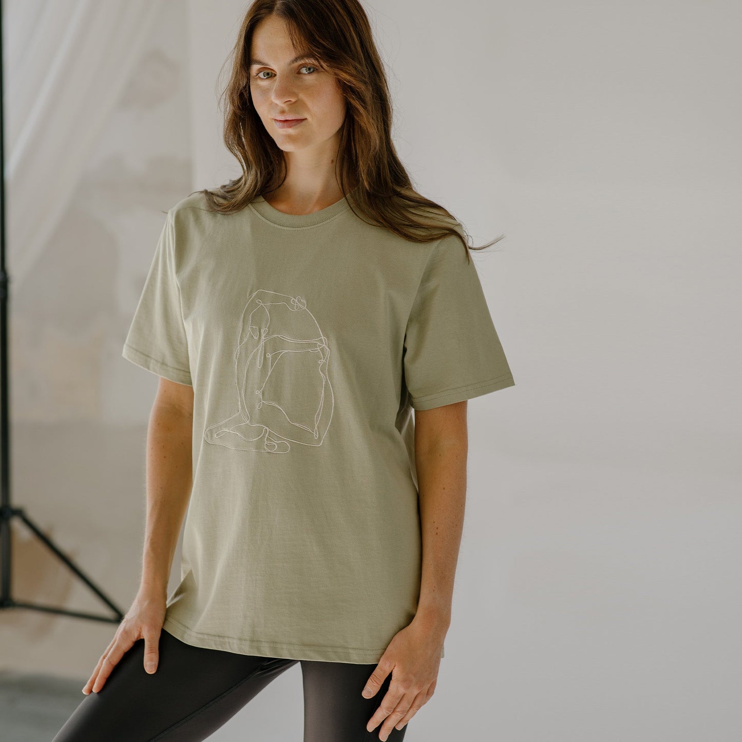 Mermaid Embroidered Sage Organic Cotton T-shirt - Actively Conscious