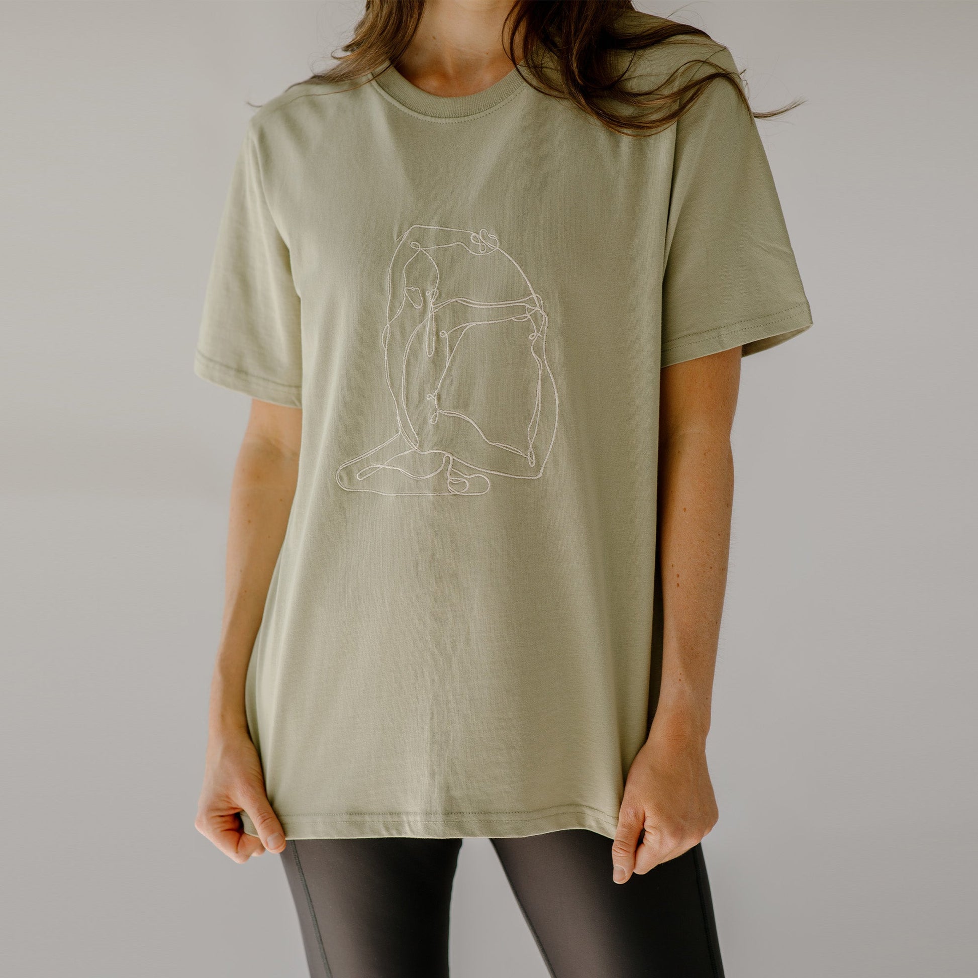 Mermaid Embroidered Sage Organic Cotton T-shirt - Actively Conscious