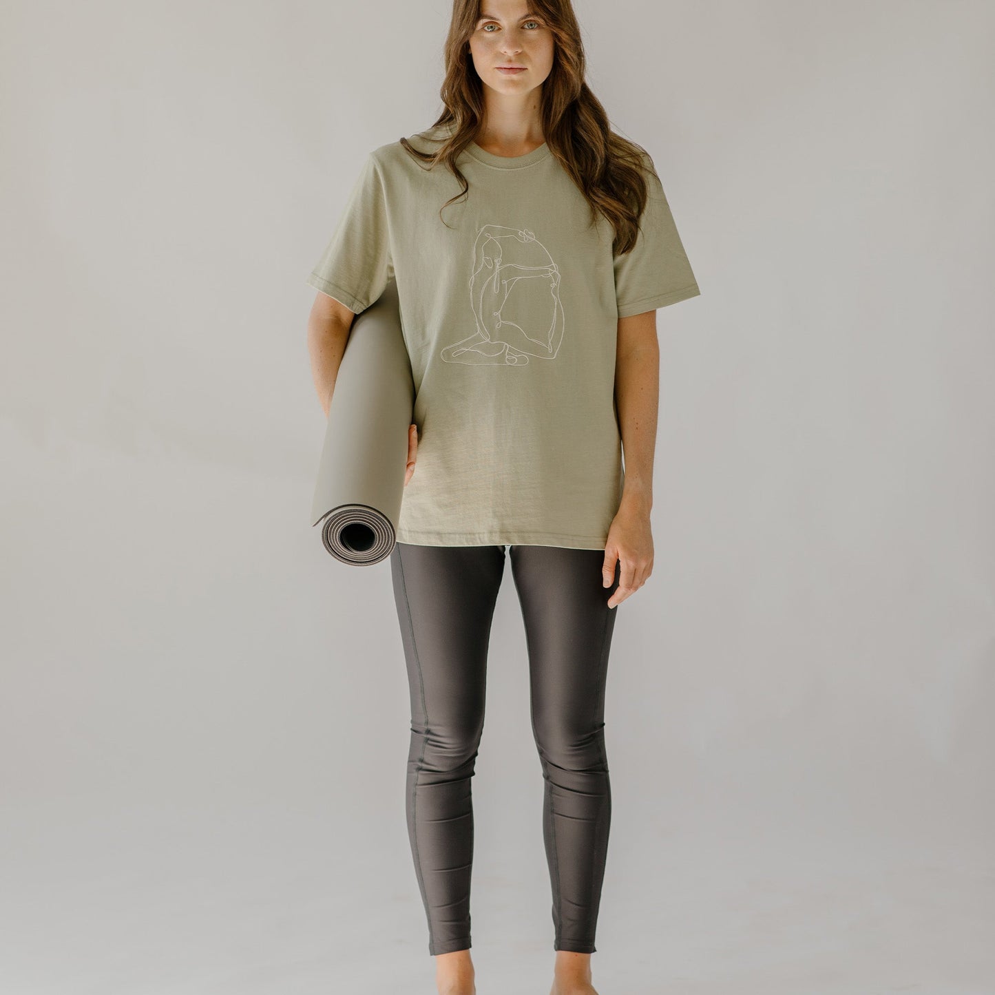 Three Leg Downdog' Sage Embroidered Organic Cotton T-shirt