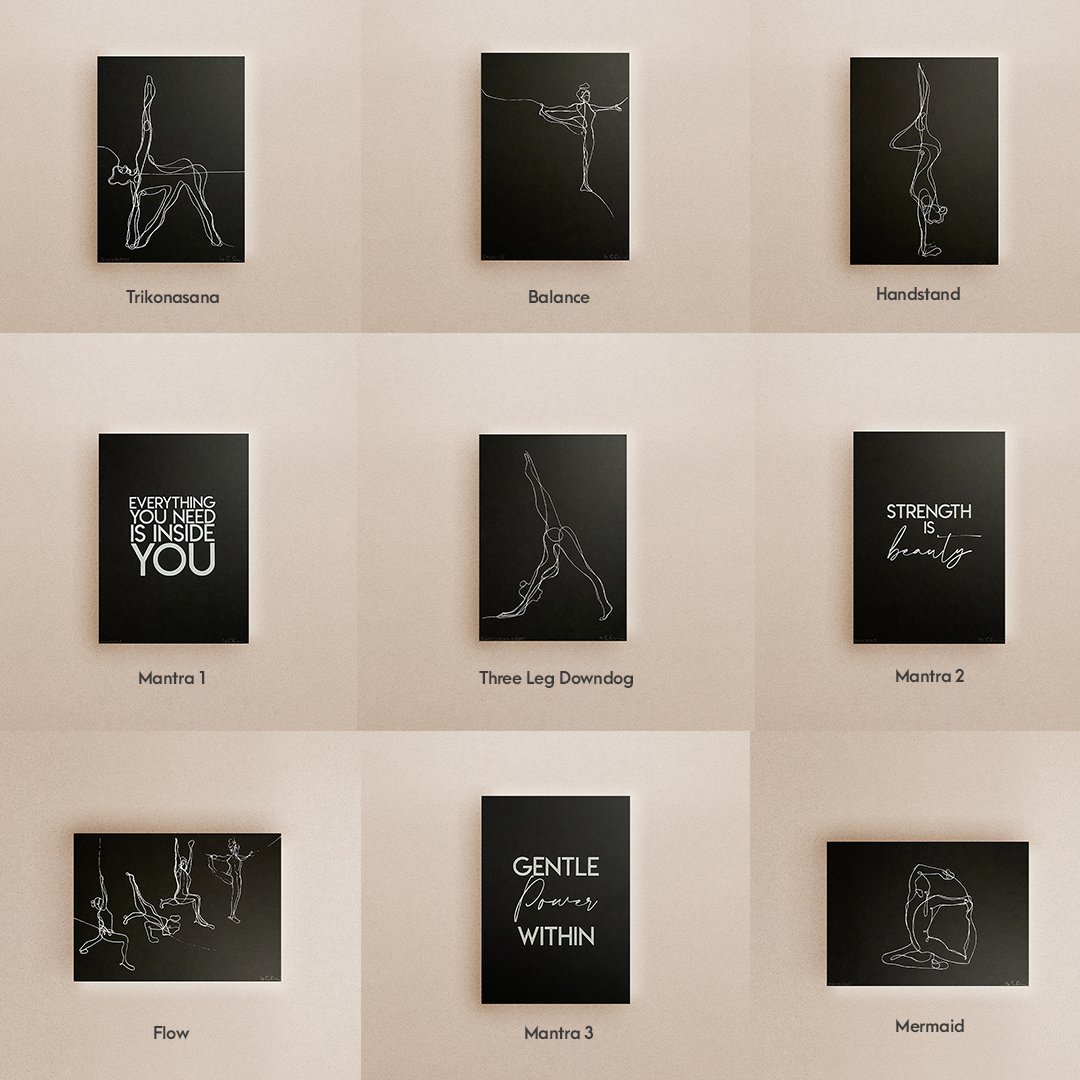 Mini Yoga & Mantra Prints (Black) - Actively Conscious