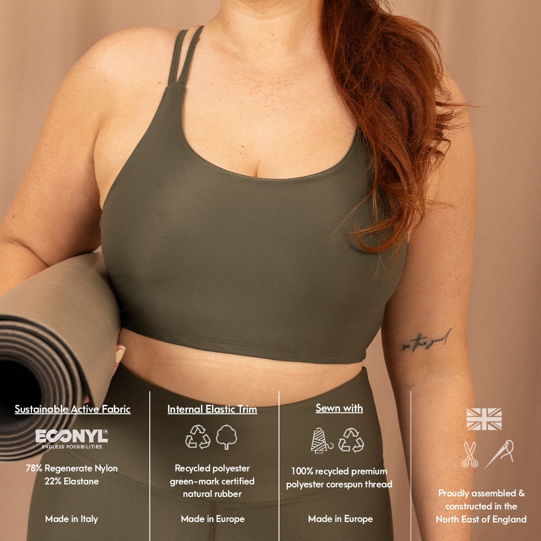Minimal Scoop Strappy Bralet in Olive - Actively Conscious