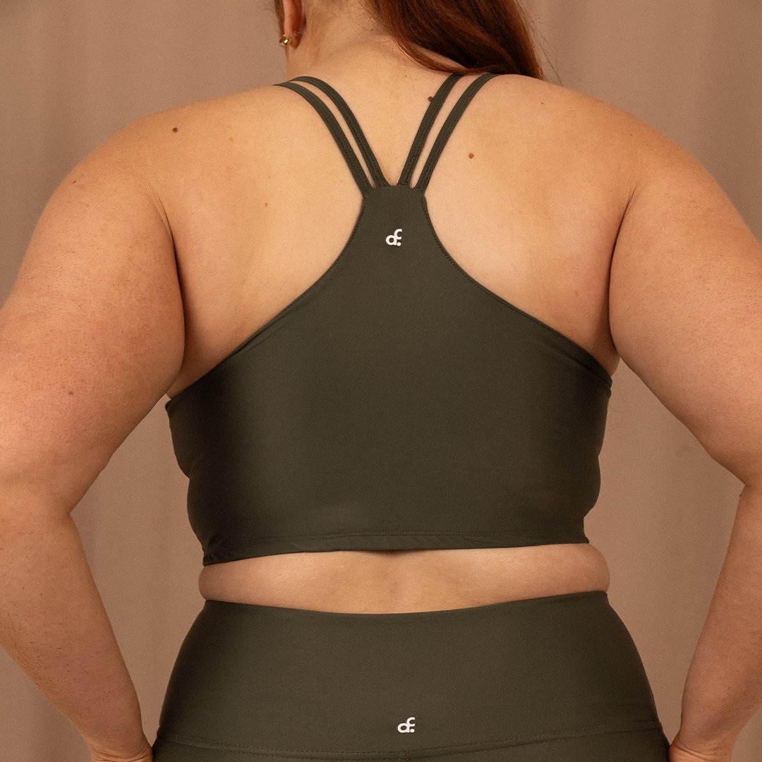 Minimal Scoop Strappy Bralet in Olive - Actively Conscious