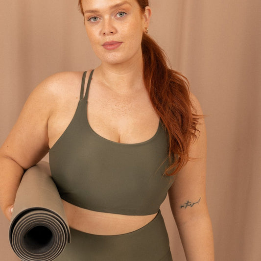 Minimal Scoop Strappy Bralet in Olive - Actively Conscious