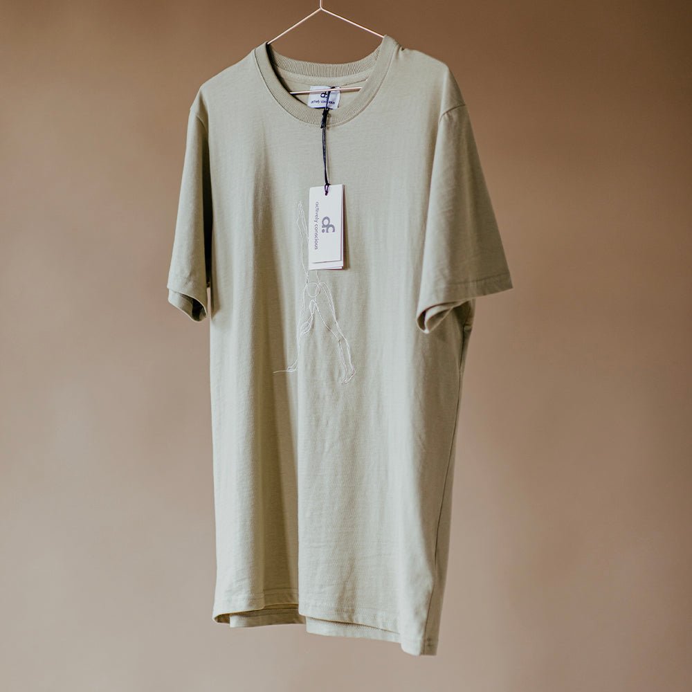 Three Leg Downdog' Sage Embroidered Organic Cotton T-shirt