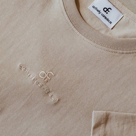 Tonal Embroidered Logo Crew Neck Heavyweight Tee - Actively Conscious