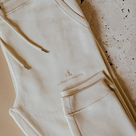 Tonal Embroidered Logo Ecru Joggers - Actively Conscious
