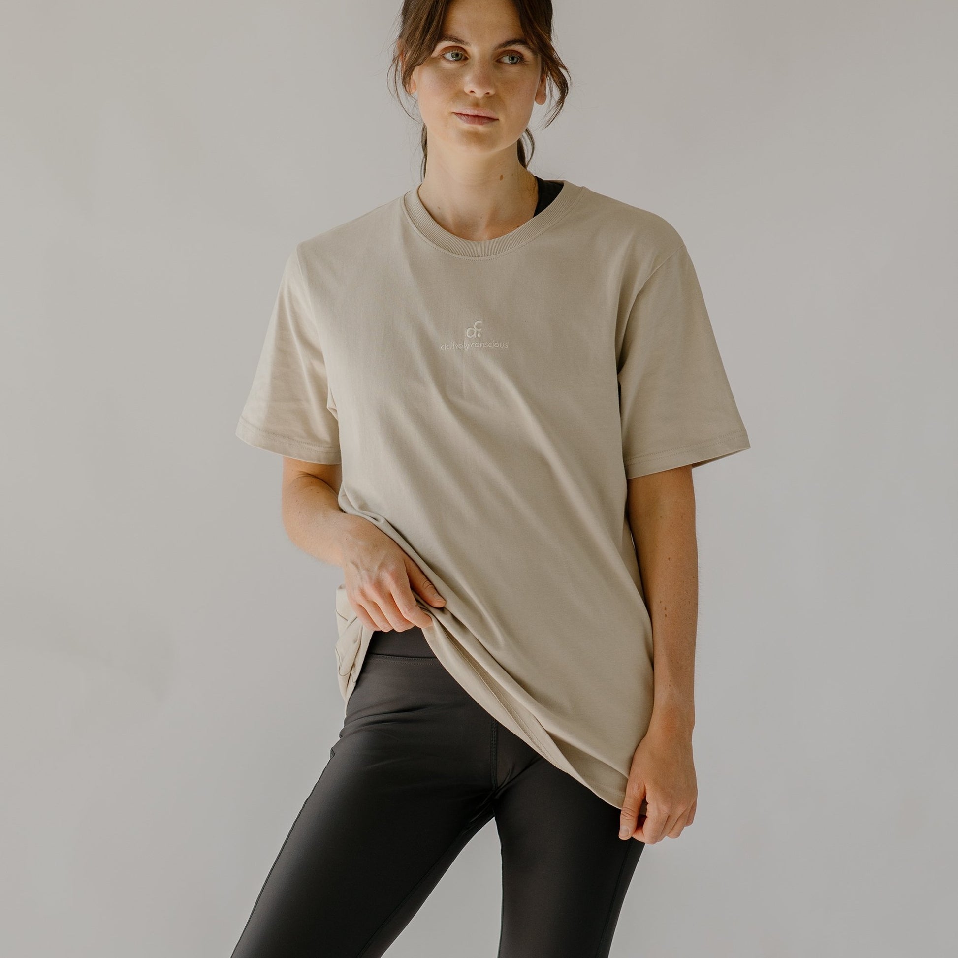 Tonal Embroidered Logo Neutral Heavyweight Tee - Actively Conscious