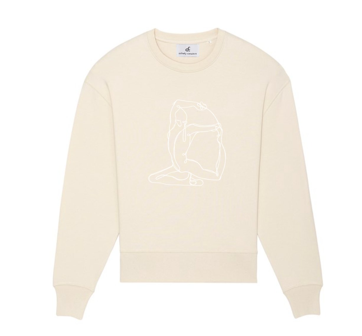 Tonal "Mermaid" Yoga Pose Embroidered Ecru Sweater - Actively Conscious