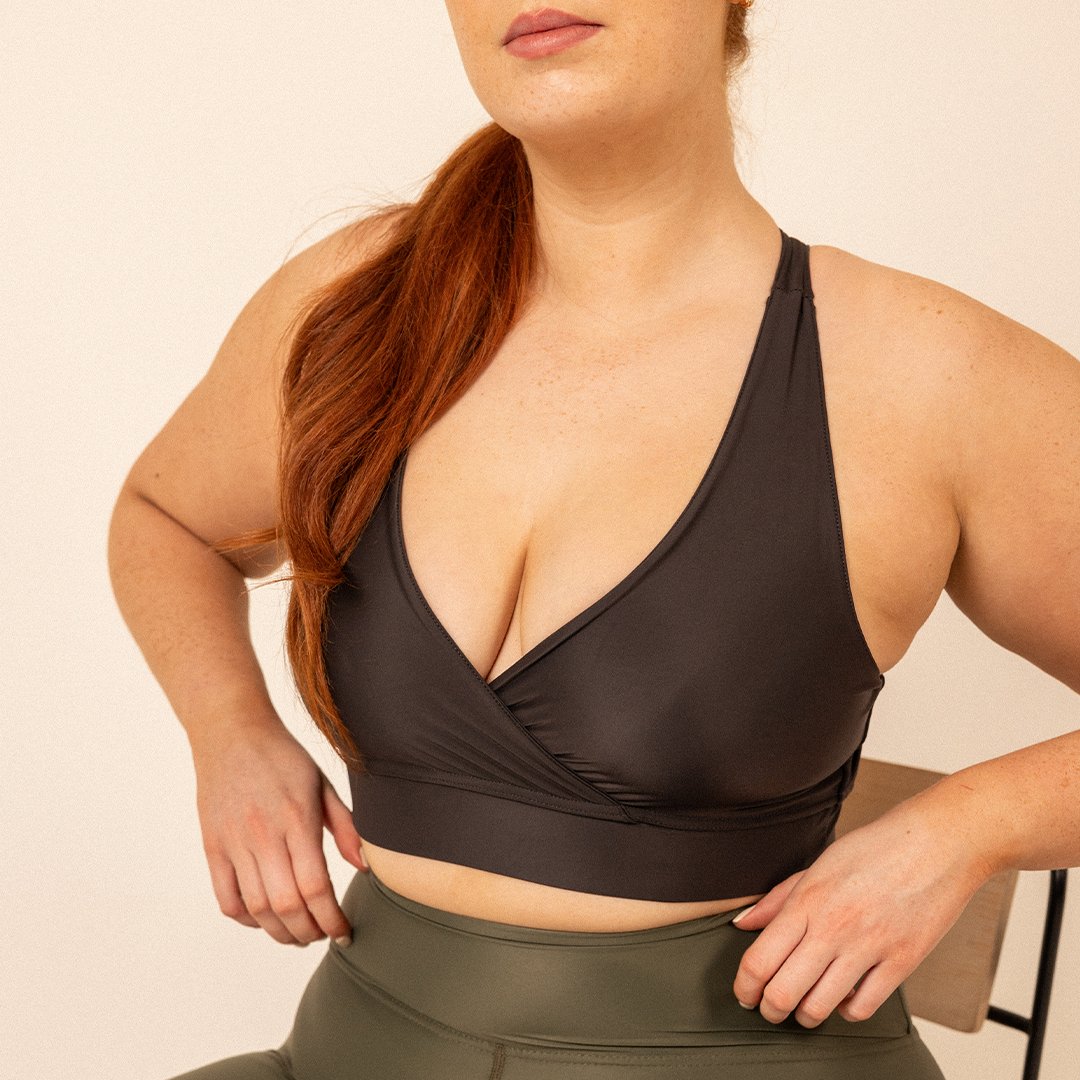 Wrap Front Open-Back Bralet in Charcoal Black - Actively Conscious
