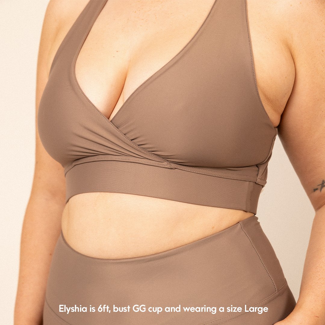 Wrap Front Open-Back Bralet in Taupe - Actively Conscious